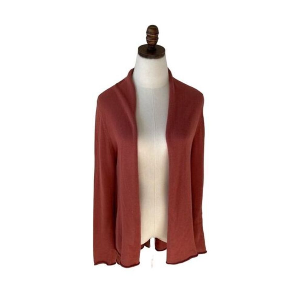 Peruvian Connection Long‎ Open Knit Cardigan L Large Pima Cotton Orange Duster